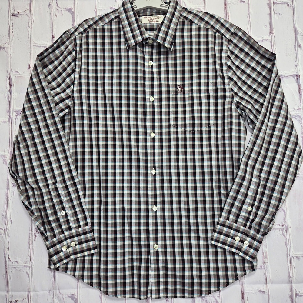 Original Penguin Classic Fit Mens‎ Large Long Sleeve Button Down Shirt Plaid